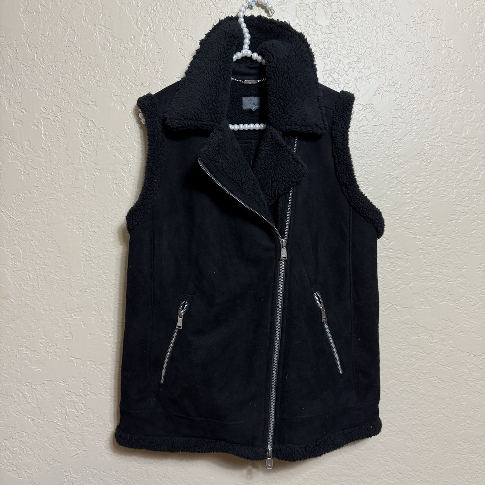 Lauren Ralph Lauren Faux Suede Sherpa Lined Vest Full Zip Women's Medium Black